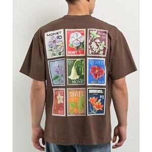 New Monet Skateboards Floral Stamp Brown T-Shirt, size XL